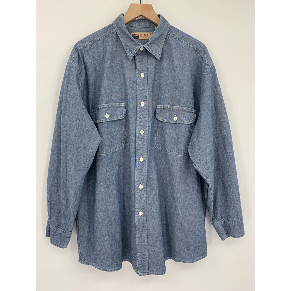 Vintage Big Mac Denim Shirt Mens XL Blue Long Sleeve Workwear Fall Cotton